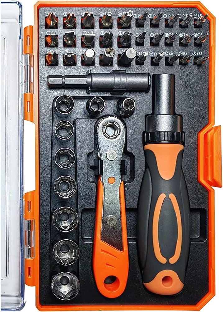 TOOLMAK Ratcheting Screwdriver Set Screwdriver 42 in 1 Ratchet Wrench Set, With Rotatable Ratchet Handles ＆ Storage Case, Household Repair Tool Kits for Bike - Image 1